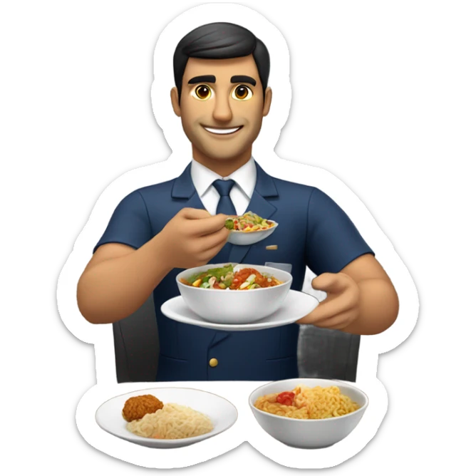 Male Persian Flight attendant eating Chinese food headed to china sticker