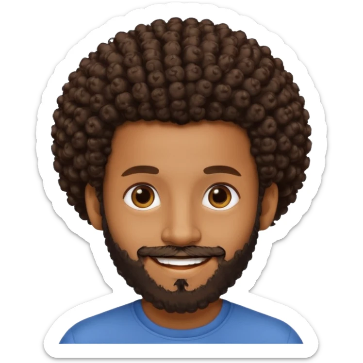 brown skin man with beard and a tiny curly  Afro fade with dark dark brown eyes  sticker