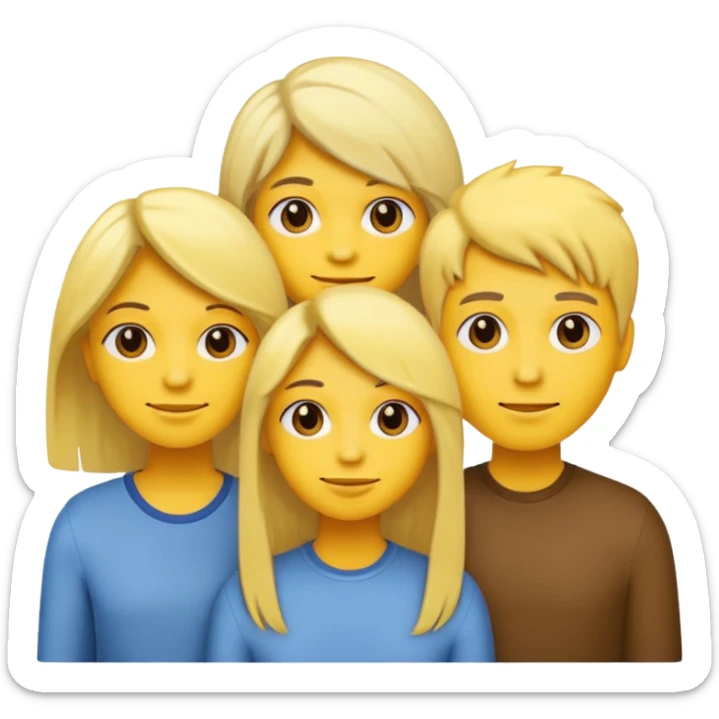 3 people, all yellow emoji skin color but different hair colors next to each other  sticker