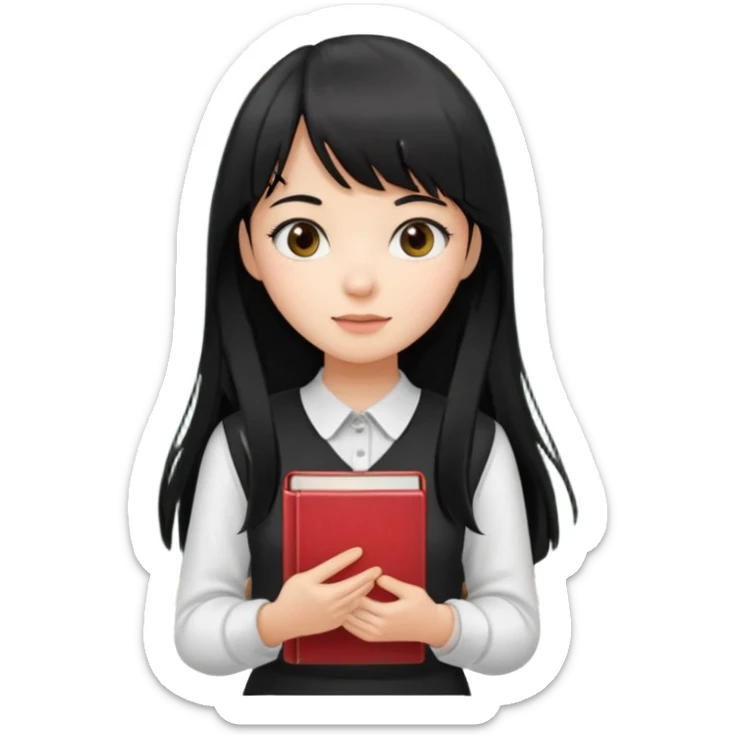 lecture girl with straight bangs fringe long black color hair 
with book and blackboard sticker