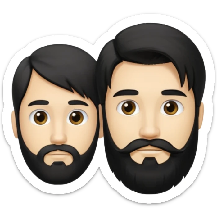 Man with long black hair tied in a tail and beard with a young blond short-haired without a beard sticker