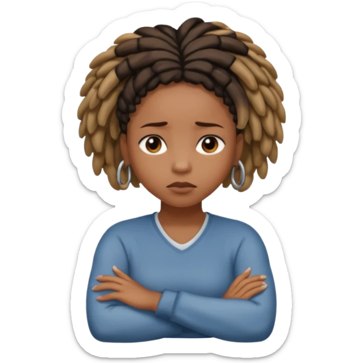 black girl with short locs just past the ear with her arms folded like she’s irritated  sticker