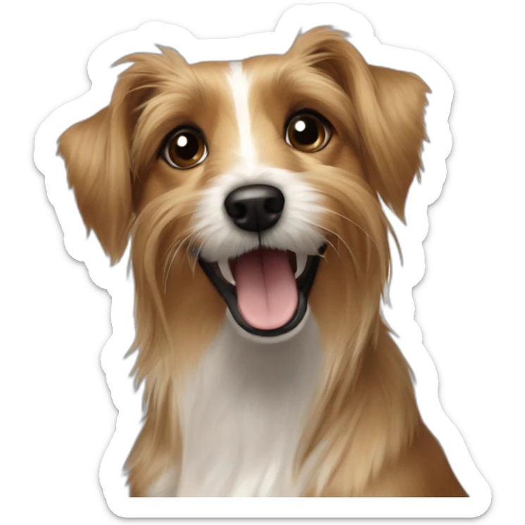jack Russell cross apoloso cross Yorkshire terrier - long hair light brown all over - showing teeth sticker