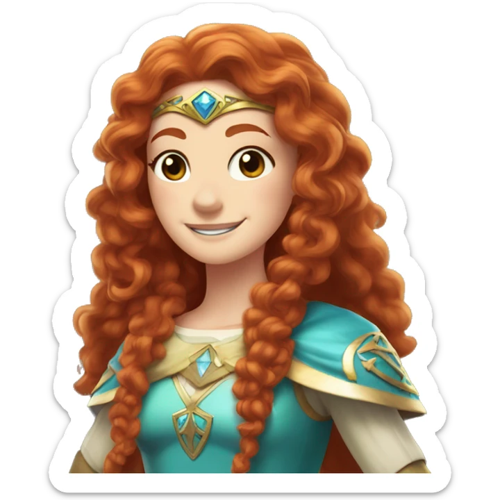 a white girl with long red curly hair and freckles, cosplaying Princess Zelda posing and smiling sticker
