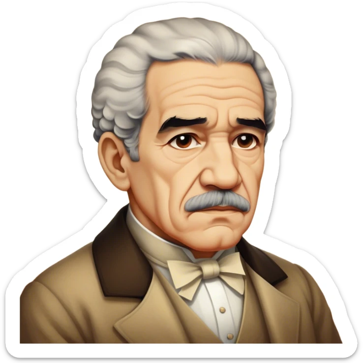 Cinematic Realistic Gabriel García Márquez Portrait Emoji, depicted as a visionary writer with a contemplative gaze in period attire, rendered with rich textures and warm literary lighting that captures his magical realism legacy. sticker