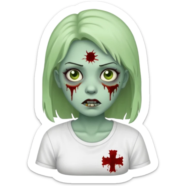 zombie girl with white shirt but similar to this with green skin sticker