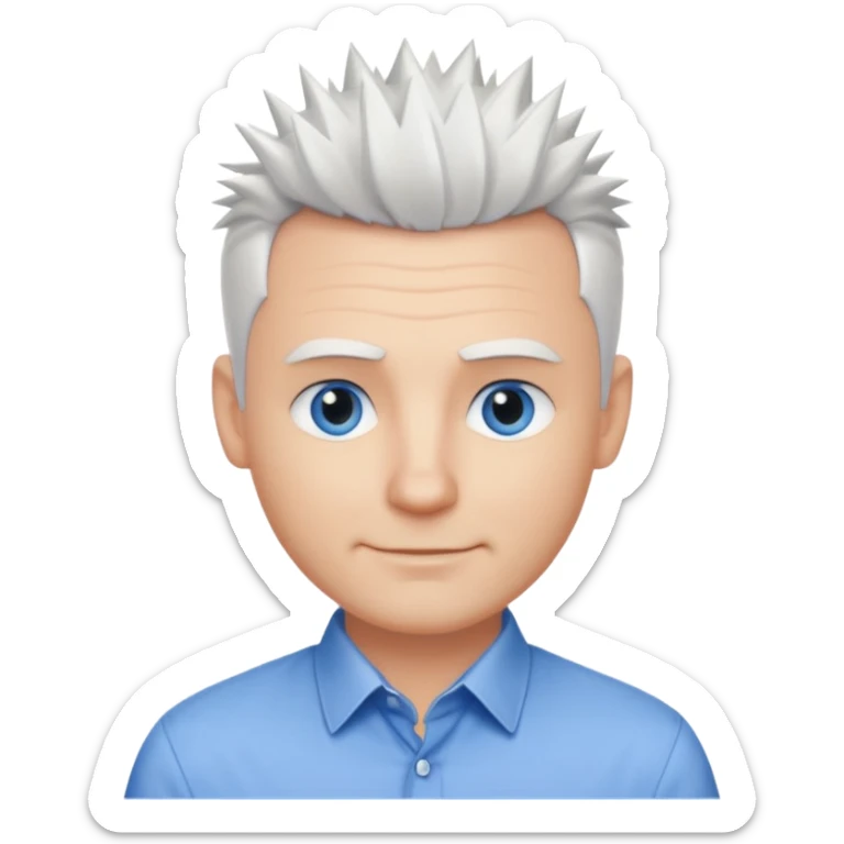 40 yr old white man short white spike hair dress shirt blue eyes smallsmile sticker