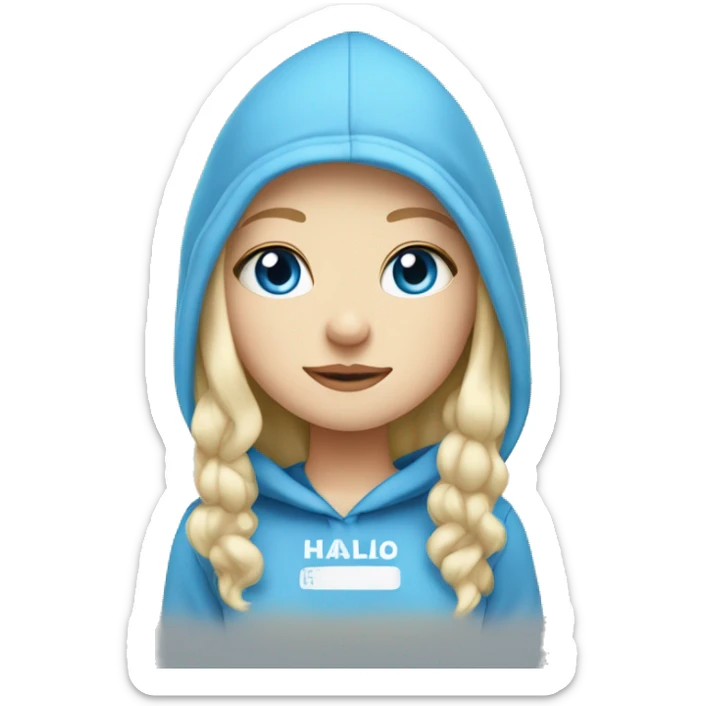 White Swedish blonde girl with blue eyes wearing a hoodie and loves hallo kitty sticker