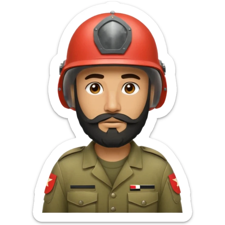 VERY TIRED, swarthy, Iraqi soldier in a casque, casque without insignia, with a beard sticker