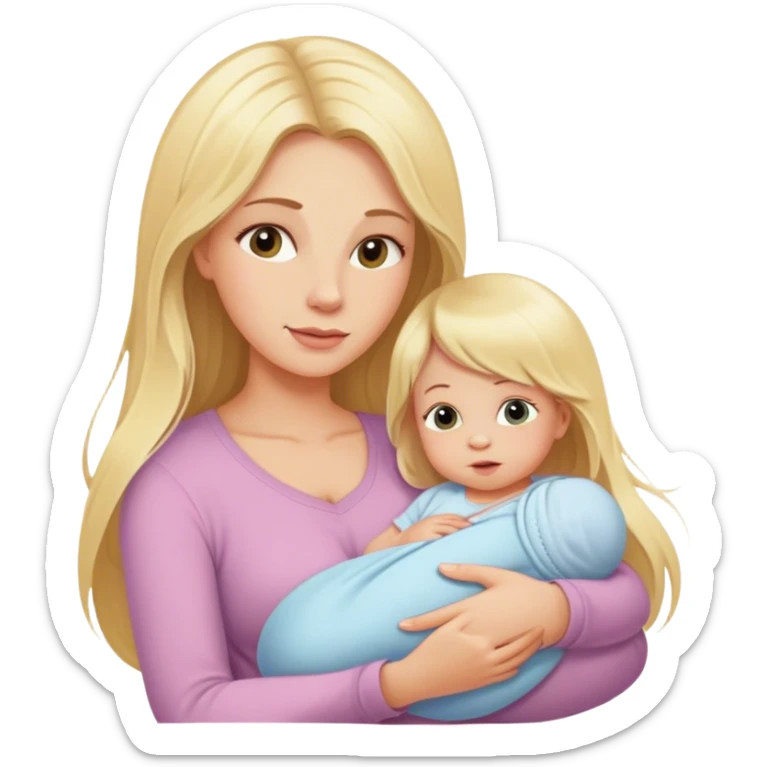 Blonde long hair mom with newborn baby girl sticker