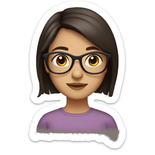 Girl with long dark brown hair, brown eyes and clear glasses sticker