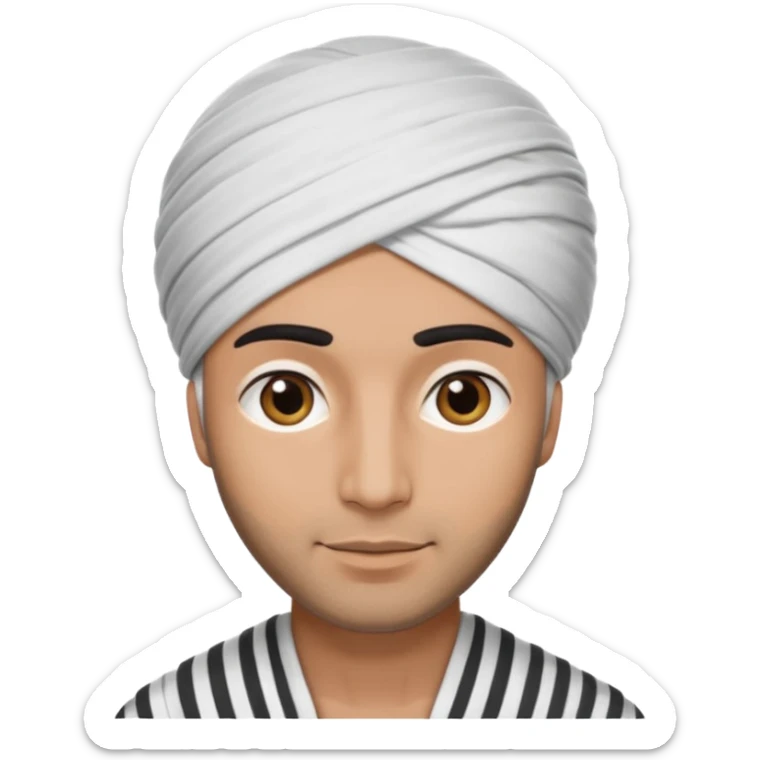 Un arabe que lleve un turbante de color blanco con rayas gris que solo lleve la cabeza sticker