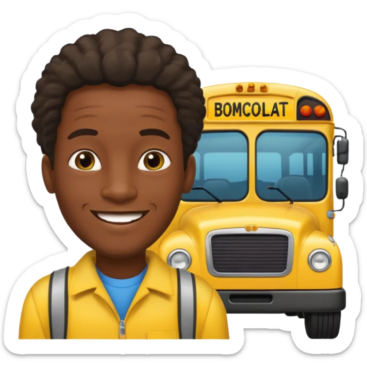 a school bus with a jamaican man saying bomboclat ("BOMBOCLAT' in speech buble) sticker