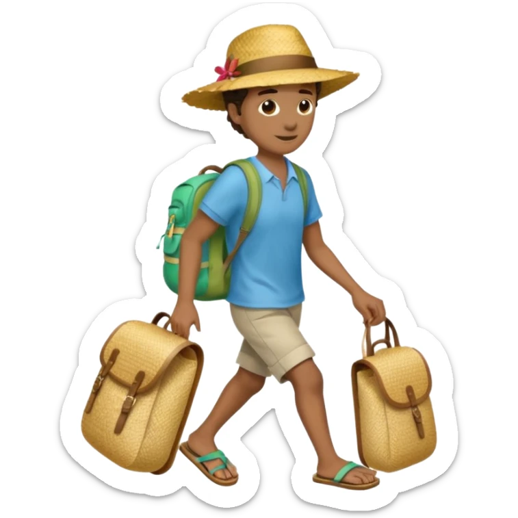 Créole réunionnais chapeau paille tong au pieds et sac a dos en paille  sticker