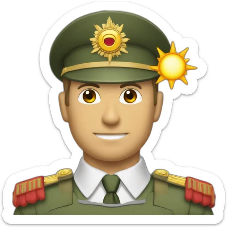 Sun soldado ruso en posición firmes saludando estilo militar sticker