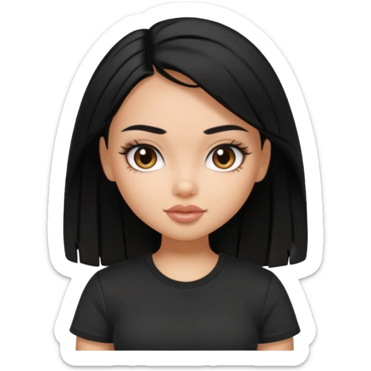 a pretty bratz girl with straight black hair wearing a black tshirt sticker