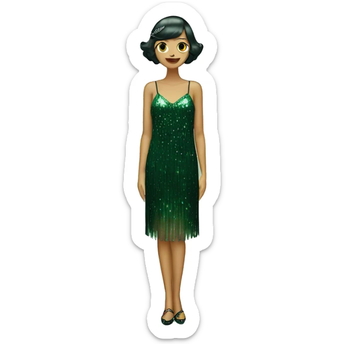 Just a dress, no person. One dark green sparkly flapper style dress with thin straps sticker