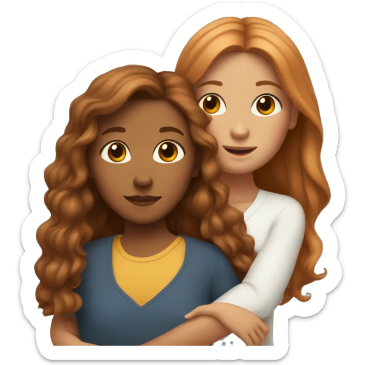 Brown skin with long hair mom and white skin with ginger hair daughter hugging  sticker