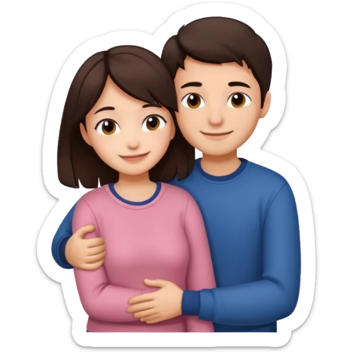 Girl and boy couple Both peach skin and darkish brown hair hugging emoji sticker