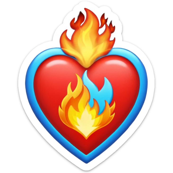 Hazme el corazón rojo y con fuego y que el fuego sea azul verdoso sticker