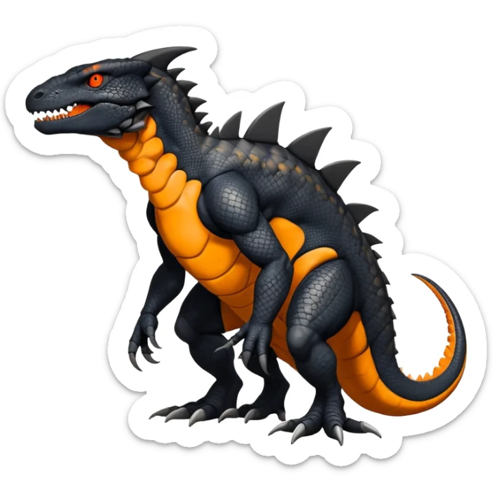 Black Salandit-Tyrunt-Greymon-Fakémon-creature-hybrid with orange belly (full body) sticker