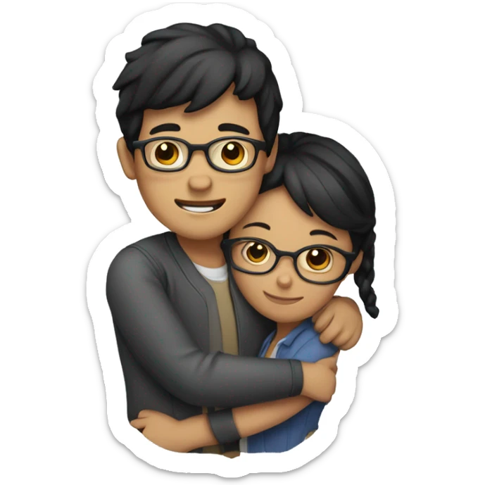 To people hugging each other a boy with glasses and a girl with black hair sticker