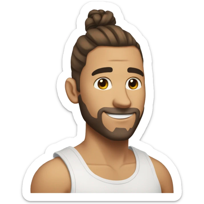 Guy with a man bun on the top and the sides is a fade he allso have a big nose he have brown hair and he is not so wite he wheres sport chlotes and hes thumb is up sticker