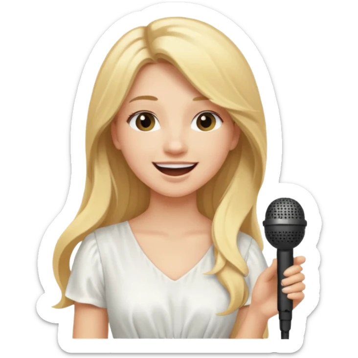 Singer Young woman – long blonde hair, around 20s, white dress, singing into mic sticker