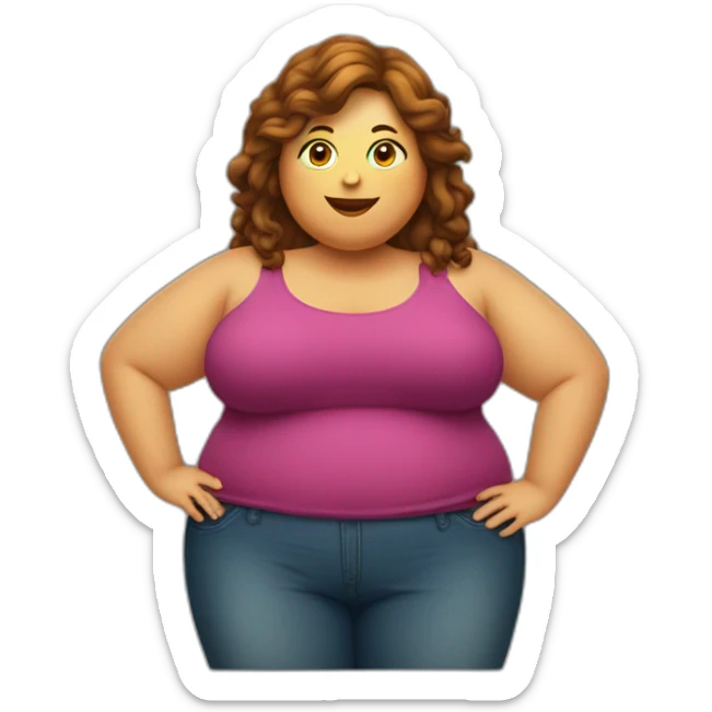 obese-jeune-woman-big-belly-cheveux-long-marron sticker
