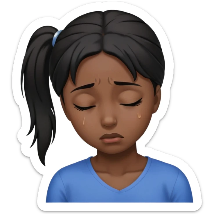 black dark girl with black hair one ponytail super sad crying eyes closed sticker