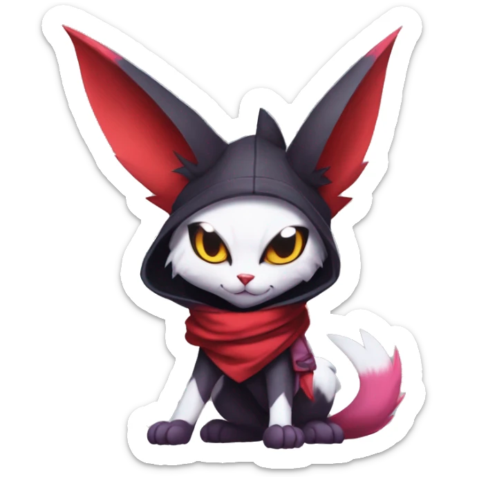 Cool Anthro Noibat-Zangoose-Litten-Sphynx-Feline-Pokémon with red scarf punk techwear cool fiddler-hat Full Body sticker