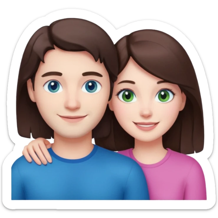 pink polaroid photo of a couple thats white with brunette hair blue and green eyes sticker