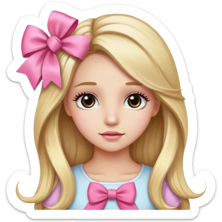Pretty blonde bombshell girl with long hair and highlights. She has long eyelashes and a pink bow in her hair. sticker