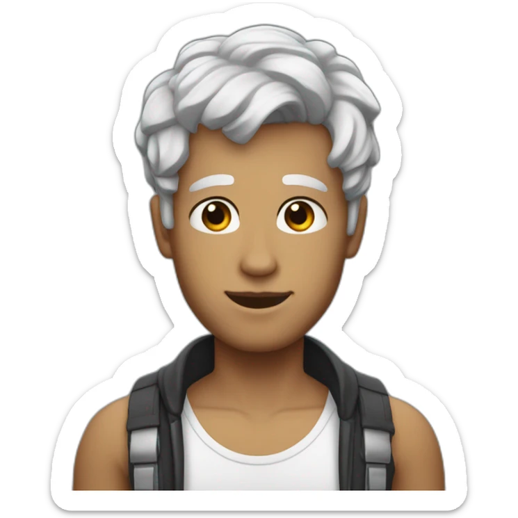 Bou with a slightly  white skin tone, his hair was black, wet and short, and his eyes were black  sticker