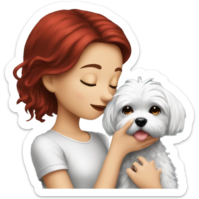 Dark-red-haired girl kiss her Maltese-Black-dog sticker