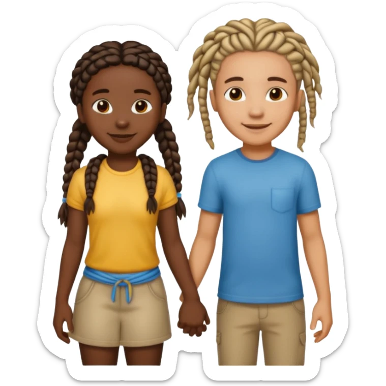 darkskin girl with braids and lightskin boy with dreads holding hands sticker