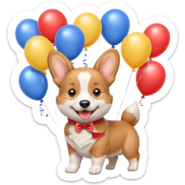 caricatura gorgi gales perrita celebrando feliz con globos y emocion  sticker