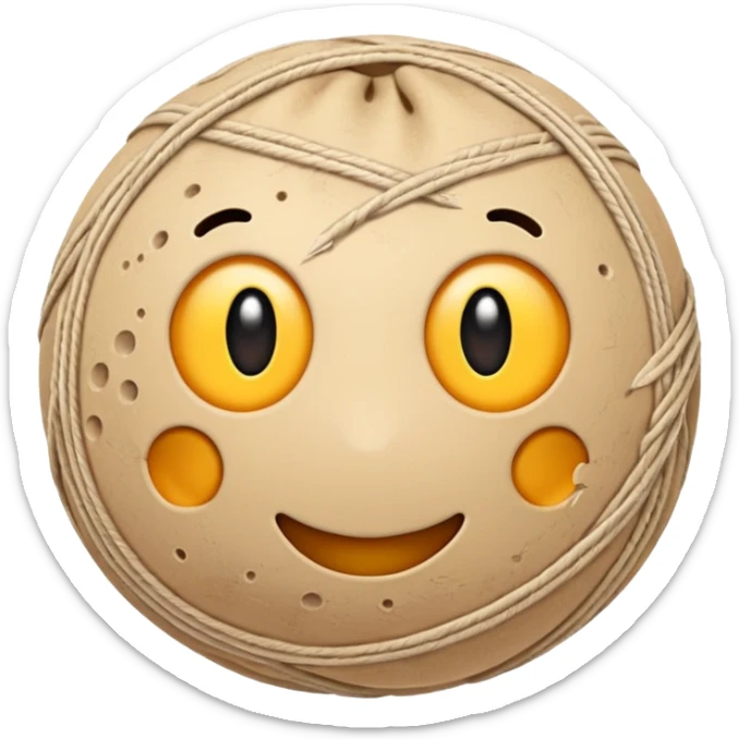 doudou, small ball of beige fabric, a bit dirty, with small holes and worn threads, emoji style sticker