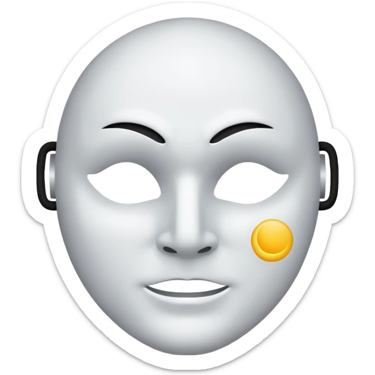 blank white no-mouth-hole masculine mask with moon crescent with black hole shape on forehead  sticker