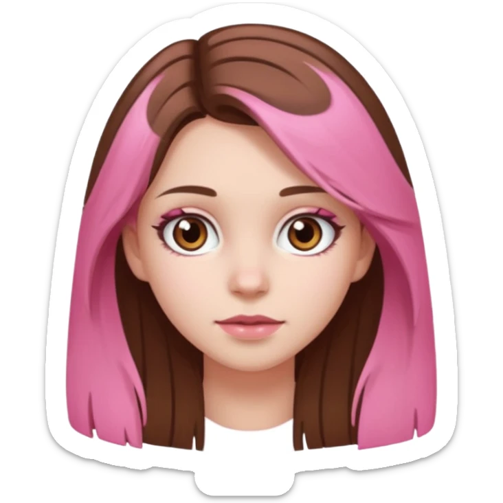 white skined girl with long brown hair and brown eyes and short pink highlights sticker