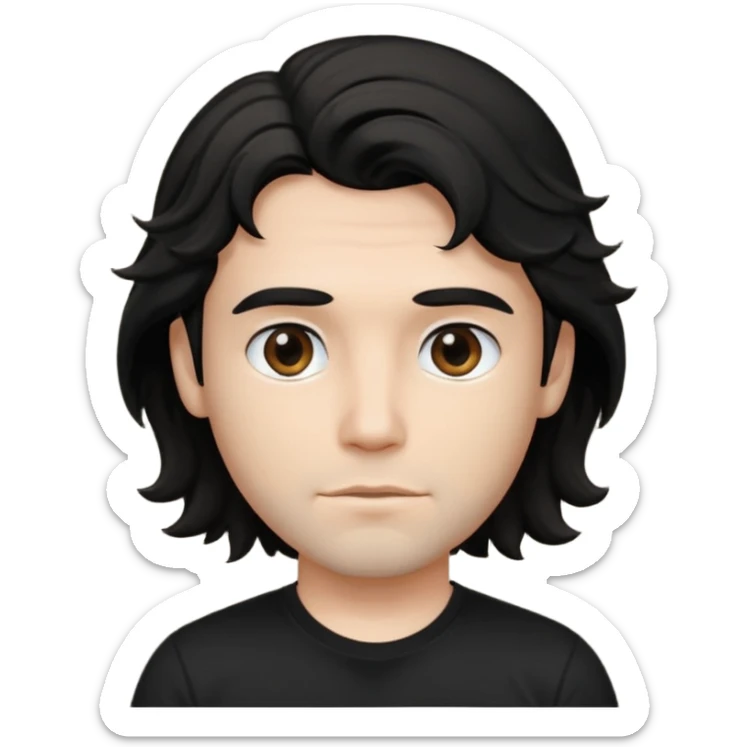 zumbie masculino cabelo ondulado médio preto, camiseta preta sticker