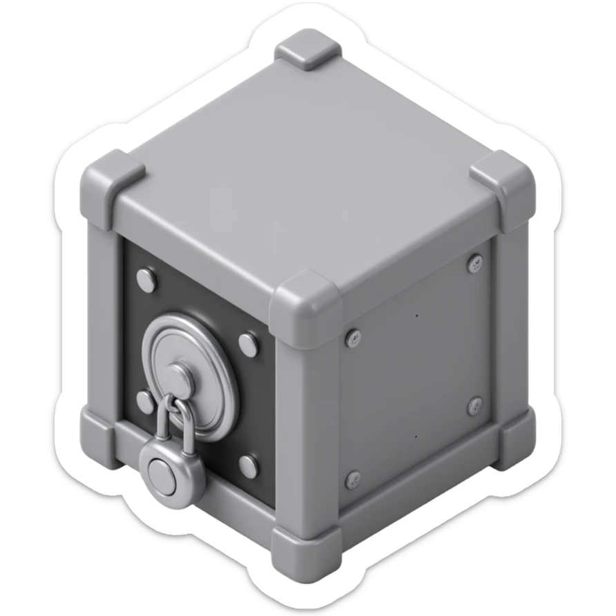 a face-on view of a secure bank vault, skeuomorphism style, realistic metal, shiny lock, 3D look sticker