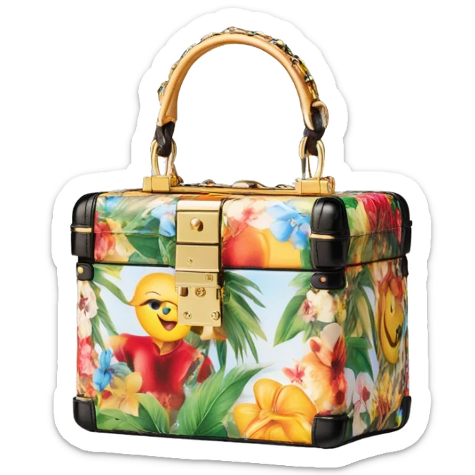 Dolce and Gabbana small box bag with colourful summer print and golden detais 2023 sticker