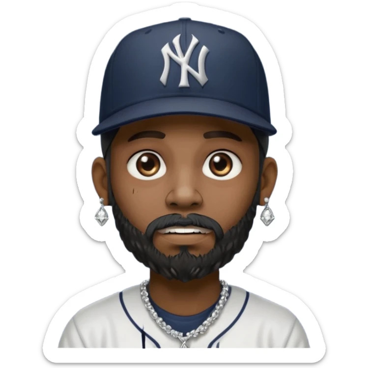 Hazme un zombie con barba en la barbilla el emoji que esté en blanco y negro osea la foto que tenga aretes pequeños una gorra volteada de los new York yankee y una cadena de diamantes que diga W sticker