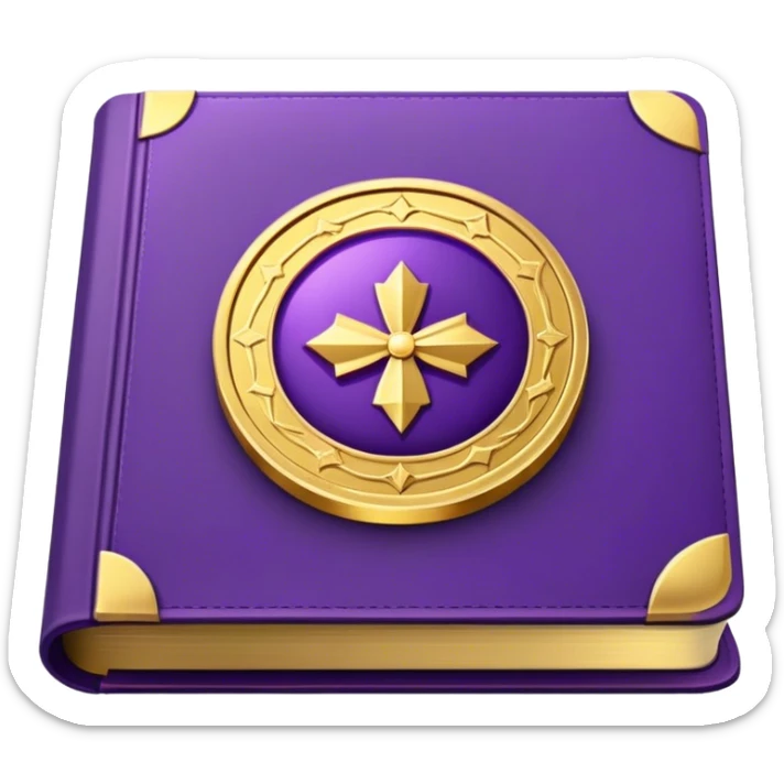 A royal purple book with gold details, a sleek, firm texture, and a symbol of a gold coin, a bank, or a split path, radiating financial wisdom, abundance, and the power of financial education.  sticker