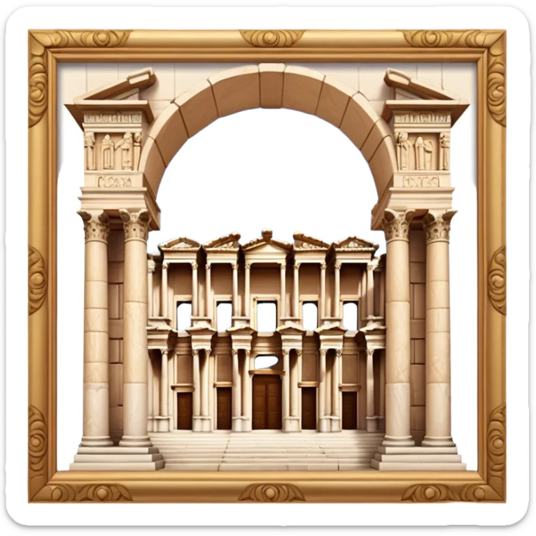Cinematic Realistic Library of Celsus Landmark Emoji, depicted with an ornate ancient facade rendered with lifelike textures and warm, historical lighting. sticker