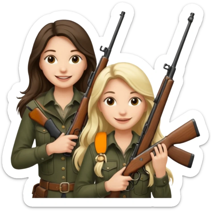 1 Long haired Brunette and blonde female hunting friends sticker