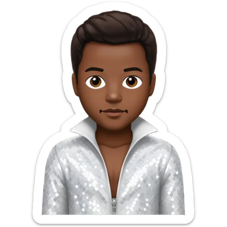 Ricky Bell from New Edition with dark brown hair, white sequin outfit sticker