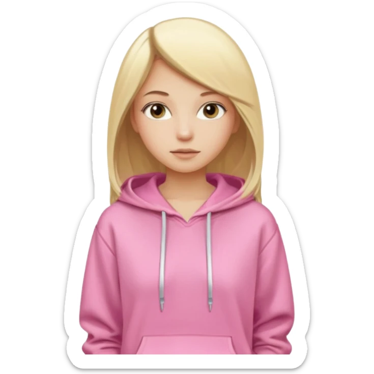 blonde girl with straight hair, natural makeup, in a pink hoodie and white shorts sticker
