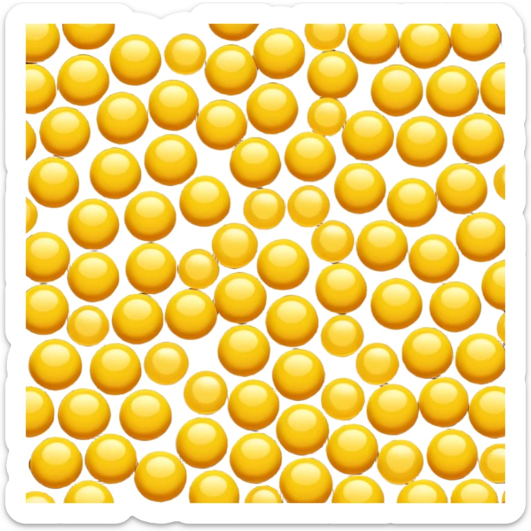 loose group of small round golden-yellow wax pellets, slightly flattened, soft matte finish, smooth uniform appearance, resembling glossy candy drops, apple emoji style, soft lighting, subtle shadows, transparent background, emoji scale sticker